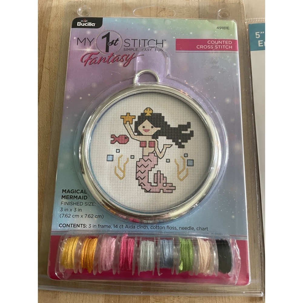 Cross Stitch Kit Mermaid  Plaid Bucilla My First Cross Stitch Craft 3"x 3"